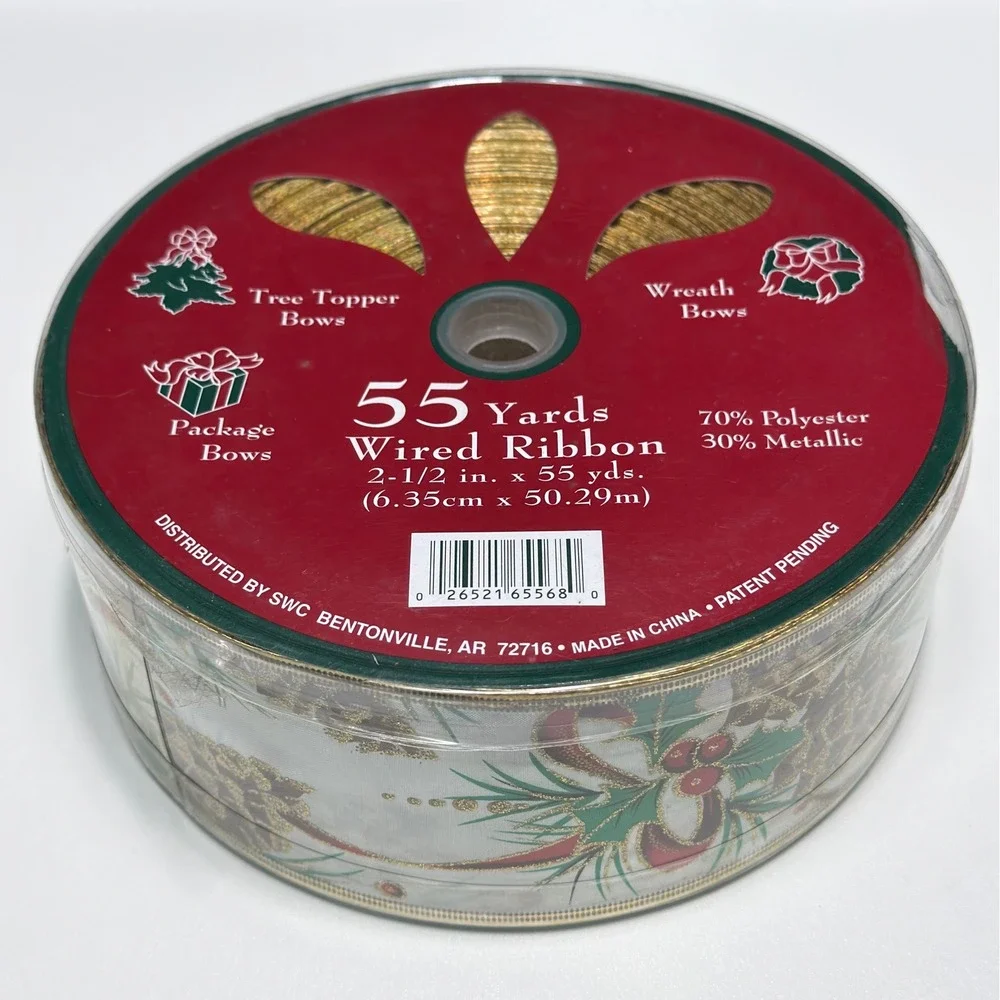 Lot of 2 Christmas Wired Ribbon 110 Yards Total 2.5